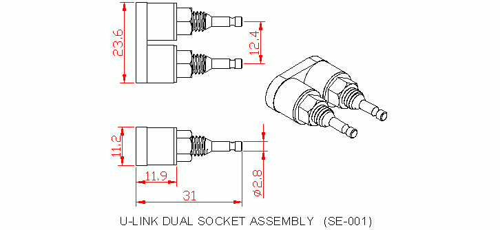 Dimensional drawing for SM001 U-link Dual Socket Assembly