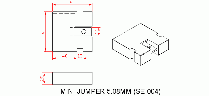 Dimensional drawing for SM004 Mini Jumper 5.08 mm