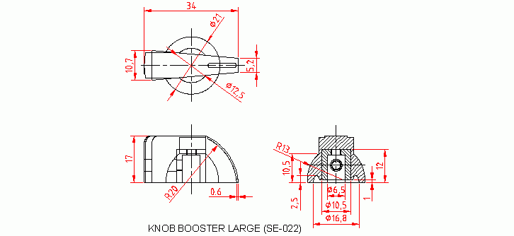 Dimensional drawing for SM022 Knob Booster Large