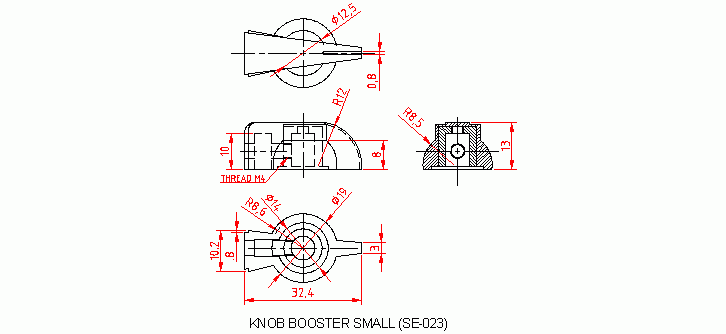 Dimensional drawing for SM023 Knob Booster Small