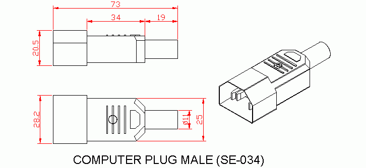 Dimensional drawing for SM034 Computer Plug Male