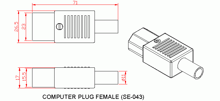 Dimensional drawing for SM043 Computer Plug Female