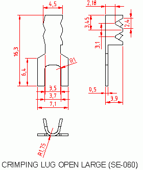 Dimensional drawing for SM060 Crimping Lug Open Large