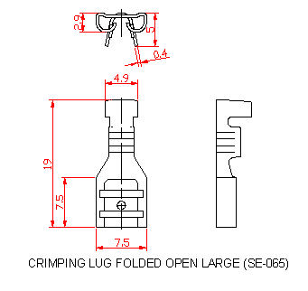 Dimensional drawing for SM065 Crimping Lug Folded Open Large