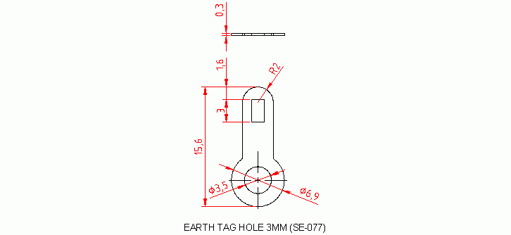 Dimensional drawing for SM077 Earth Tag Hole 3mm