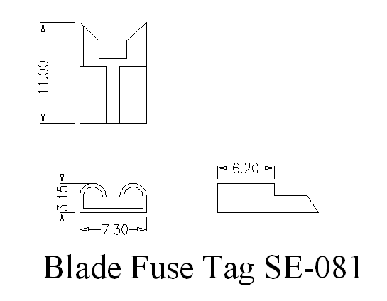 Dimensional drawing for SM081 Blade Fuse Tag