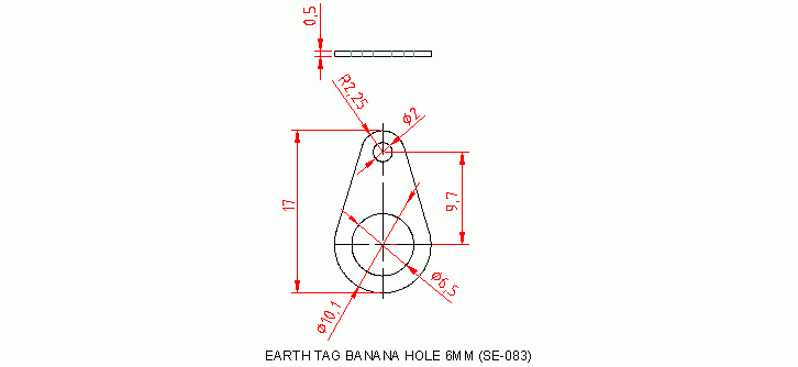 Dimensional drawing for SM083 Earth Tag Banana Hole 6mm