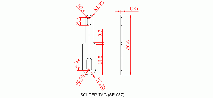 Dimensional drawing for SM087 Solder Tag
