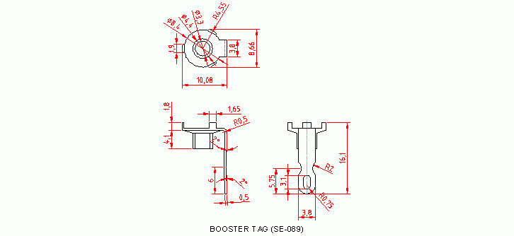 Dimensional drawing for SM089 Booster Tag