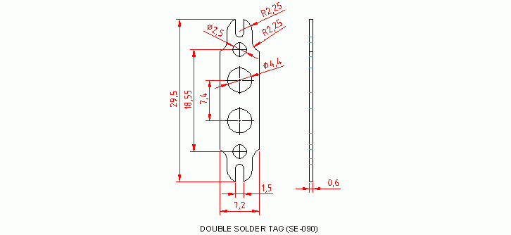 Dimensional drawing for SM090 Double Solder Tag