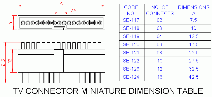 Dimensional drawing for SM117 TV Connector Miniature 2 Way