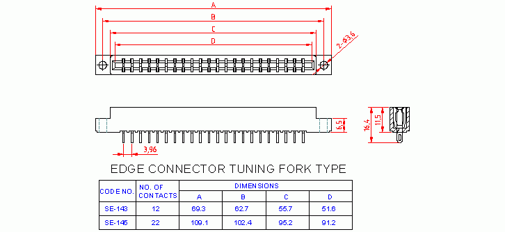 Dimensional drawing for SM140 PA Tuning Fork 12 Way Silver