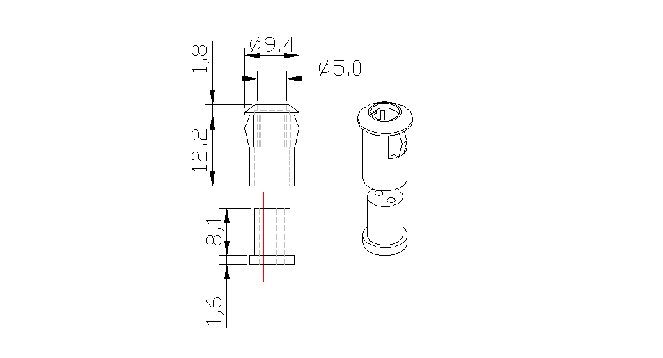 Dimensional drawing for SM229 L.E.D. Holder 5mm