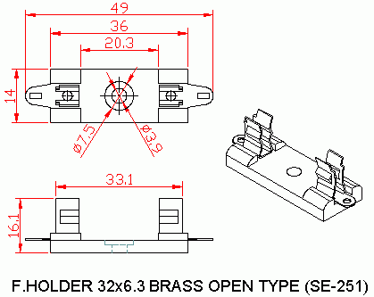 Dimensional drawing for SM251 Open Type Large