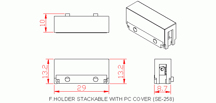 Dimensional drawing for SM258 Fuse Holder Stackable with PC Cover