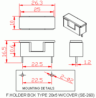 Dimensional drawing for SM260 Box Type With Cover