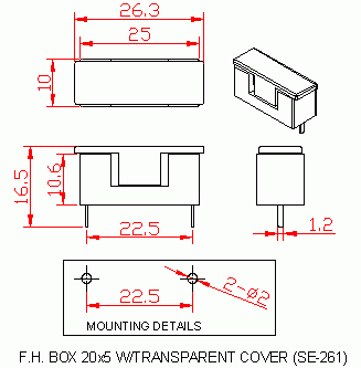 Dimensional drawing for SM261 Box Type Transparent Cover