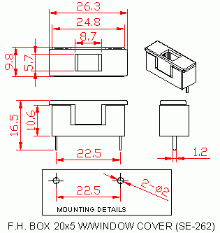 Dimensional drawing for SM262 Box Type Window Cover