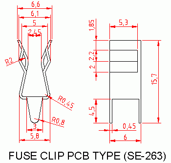 Dimensional drawing for SM263 Fuse Clip PCB Type