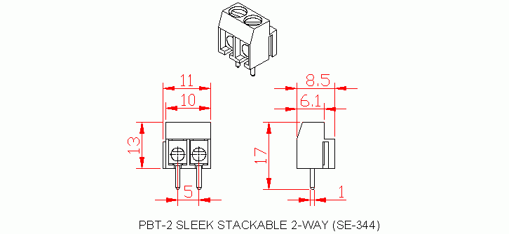 Dimensional drawing for SM344 PBT-2 Sleek Stackable 2 Way