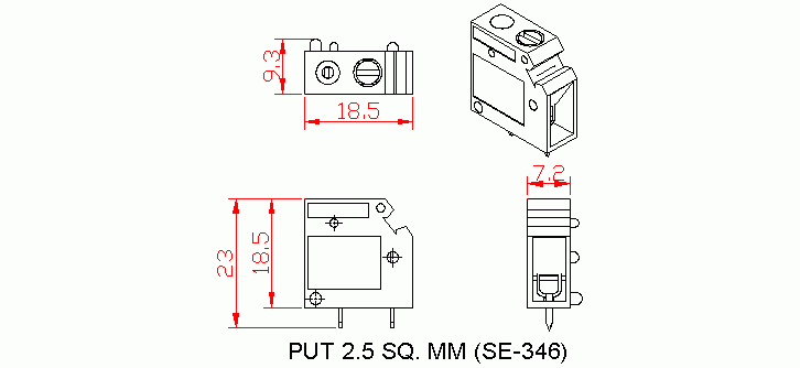 Dimensional drawing for SM346 PUT 2.5 Sq. mm