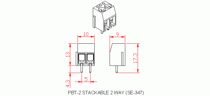 Dimensional drawing for SM347 PBT-2 Stakable 2 Way