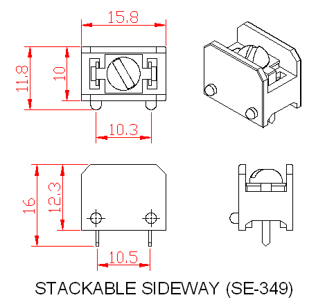 Dimensional drawing for SM349 Stackable Sideway