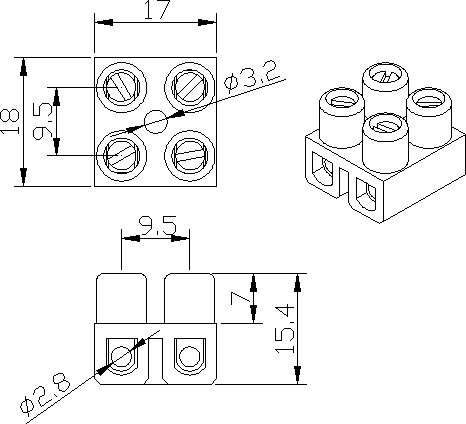 Dimensional drawing for SM551 Terminal Strip 6A Sleek 2 Way