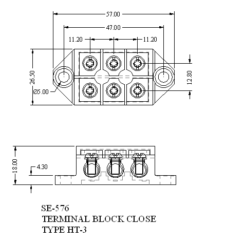 Dimensional drawing for SM576 Terminal Block Close Type HT 30A 3 Way N6GF With Cover