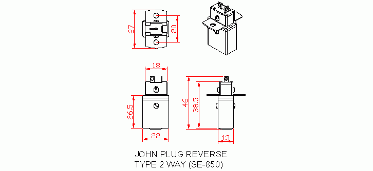 Dimensional drawing for SM850 John's Plug & Socket Standard 2 way