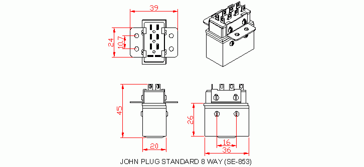 Dimensional drawing for SM853 John's Plug & Socket Standard 8 way