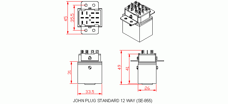 Dimensional drawing for SM855 John's Plug & Socket Standard 12 way