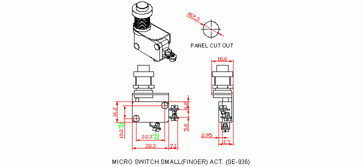 Dimensional drawing for SM936 M. Switch Small (Finger) Act.