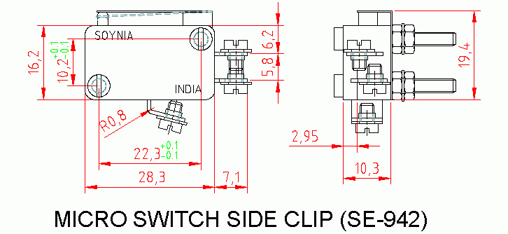 Dimensional drawing for SM942 M. Switch Side Clip