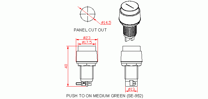 Dimensional drawing for SM952 Push To On Medium