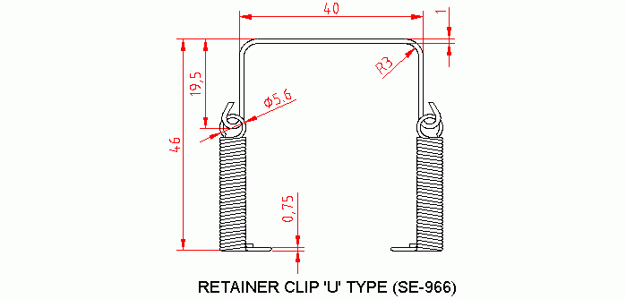Dimensional drawing for SM966 Retainer Clip "U" Type