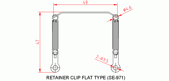 Dimensional drawing for SM971 Retainer Clip "Flat" Type