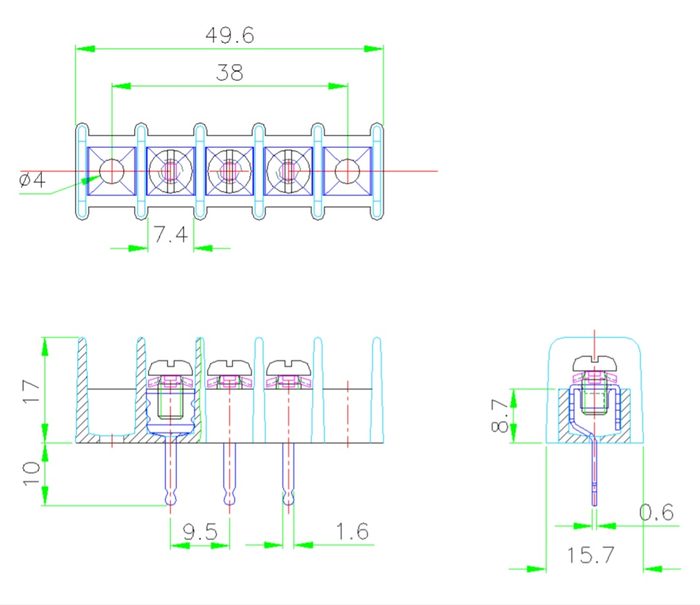 SM182 PCB Connector 10A 3Way (Pitch 9.5mm)