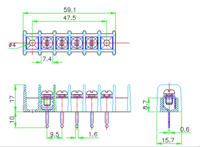 SM184 PCB Connector 10A 5Way (Pitch 9.5mm)