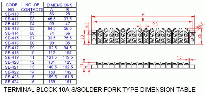 SM412 Terminal Block Single Solder Fork Type 10A 4 Way
