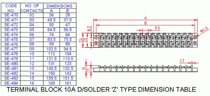 SM477 Terminal Block Double Solder Z Type 10A 9 Way