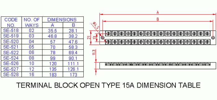 SM528 Terminal Block Open Type 15A 16 Way